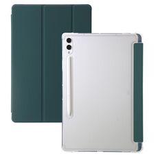 Per Samsung Galaxy Tab S10 Ultra Custodia per tablet in pelle acrilica trasparente a 3 pieghe (verde scuro)