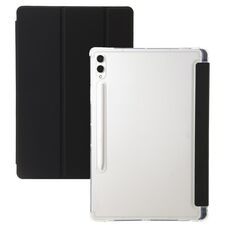 Per Samsung Galaxy Tab S10 Ultra Custodia per tablet in pelle acrilica trasparente a 3 pieghe (nera)