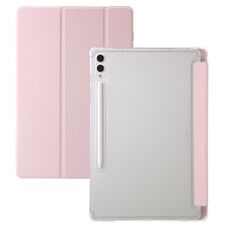 Per Samsung Galaxy Tab S10 Ultra Custodia per tablet in pelle acrilica trasparente a 3 pieghe (rosa)