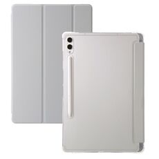 Per Samsung Galaxy Tab S10 Ultra Custodia per tablet in pelle acrilica trasparente a 3 pieghe (grigio)