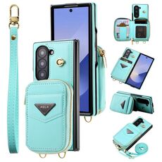 For Samsung Galaxy Z Fold6 POLA Multi-Card Slots Zipper Wallet Phone Case(Blue)