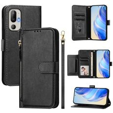 Per HTC U24 Pro Multi-Card Slots Zipper Wallet Custodia in pelle per telefono (nero)