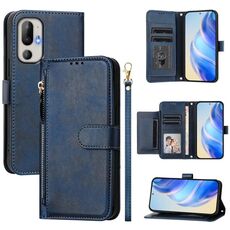 Per HTC U24 Pro Multi-Card Slots Zipper Wallet Custodia in pelle per telefono (blu)