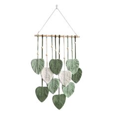 Hand Woven Leaf Macrame Wall Hanging Cotton Rope Leaf Tapestry Boho Room Home Decor, Color: Green