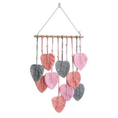 Hand Woven Leaf Macrame Wall Hanging Cotton Rope Leaf Tapestry Boho Room Home Decor, Color: Pink