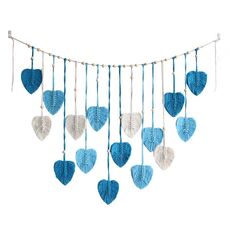 Boho Home Decoration Hand-Woven Leaf Tapestry Macrame Room Tassel Wall Hanging Decor, Size: 120x75cm(Blue)