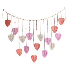 Boho Home Decoration Hand-Woven Leaf Tapestry Macrame Room Tassel Wall Hanging Decor, Size: 120x75cm(Pink)