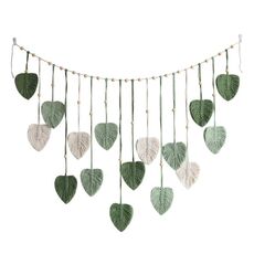 Decorazione per la casa Boho, arazzo con foglie intrecciate a mano, macramè, nappe, decorazione da parete, dimensioni: 120x75 cm (verde)