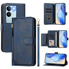 Per vivo V29 5G / V29 Pro Custodia per telefono in pelle con cerniera e slot multi-scheda globali (blu)