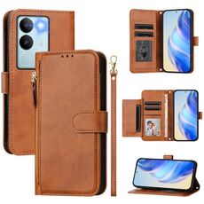 Per vivo V29 5G / V29 Pro Global Multi-Card Slots Zipper Wallet Custodia in pelle per telefono (marrone)