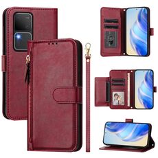 Per vivo V30 5G / V30 Pro Global Multi-Card Slots Zipper Wallet Custodia per telefono in pelle (rosso scuro)