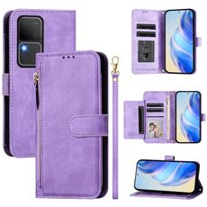 Per vivo V30 5G / V30 Pro Global Multi-Card Slots Zipper Wallet Custodia per telefono in pelle (viola)