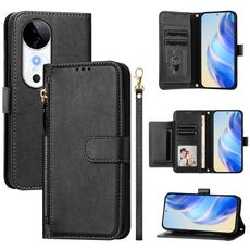 Per vivo S19 Multi-Card Slots Zipper Wallet Custodia in pelle per telefono (nero)