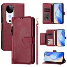 Per vivo S19 Multi-Card Slots Zipper Wallet Custodia in pelle per telefono (rosso scuro)