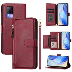 Per vivo V20 / Y73 2021 Custodia per telefono in pelle con cerniera e slot multi-carta (rosso scuro)