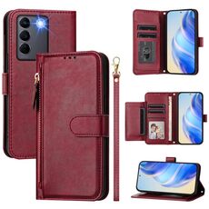 Per vivo V27 5G / V27 Pro 5G Global Multi-Card Slots Zipper Wallet Custodia per telefono in pelle (rosso scuro)