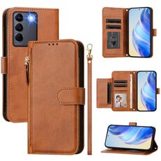 Per vivo V27 5G / V27 Pro 5G Global Multi-Card Slots Zipper Wallet Custodia per telefono in pelle (marrone)