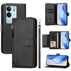 Per vivo V29e 5G / Y200 5G Global Multi-Card Slots Zipper Wallet Custodia per telefono in pelle (nero)