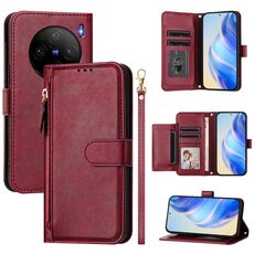 Per vivo X100s 5G Multi-Card Slots Zipper Wallet Custodia in pelle per telefono (rosso scuro)