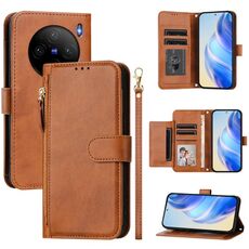 Per vivo X100s 5G Multi-Card Slots Zipper Wallet Custodia in pelle per telefono (marrone)