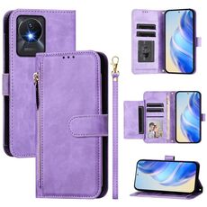 Per vivo Y02a 4G / Y02 4G / Y11 2023 / Y02T Custodia per telefono in pelle con cerniera e slot multi-scheda (viola)