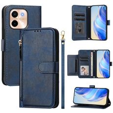 Per vivo Y28 4G Multi-Card Slots Zipper Wallet Custodia in pelle per telefono (blu)