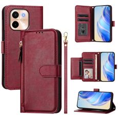 Per vivo Y28 4G Multi-Card Slots Zipper Wallet Custodia in pelle per telefono (rosso scuro)