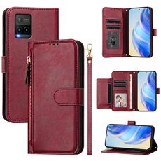 Per vivo Y33s 4G / Y21 2021 / Y21s / Y21T Custodia per telefono in pelle con cerniera e slot multi-scheda (rosso scuro)