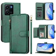Per vivo Y35 4G / Y22s 4G / Y22 4G Custodia per telefono in pelle con cerniera e slot multi-scheda globali (verde)
