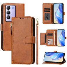 Per vivo Y100 IDN / T3 5G IDN Custodia in pelle con cerniera e slot multi-scheda (marrone)