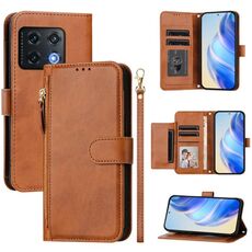 Per OnePlus 10 Pro Multi-Card Slots Zipper Wallet Custodia in pelle per telefono (marrone)