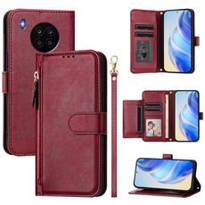 Per Honor 50 Lite Multi-Card Slots Zipper Wallet Custodia in Pelle per Telefono (Rosso Scuro)