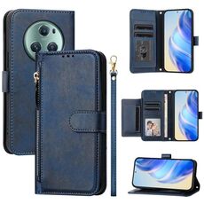 Custodia per telefono in pelle con cerniera e slot multi-card per Honor Magic5 Pro (blu)