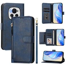 Per Honor Magic6 5G Global Multi-Card Slots Portafoglio con cerniera Custodia in pelle per telefono (blu)