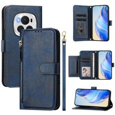 Per Honor Magic6 Pro 5G Global Multi-Card Slots Zipper Wallet Custodia in pelle per telefono (blu)