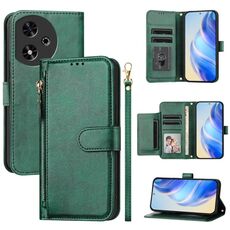Custodia per telefono in pelle con cerniera per Honor Play 50 con più slot per carte (verde)