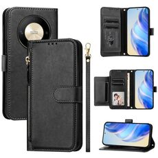 Per Honor X9b / Magic6 Lite 5G Global Multi-Card Slots Zipper Wallet Custodia per telefono in pelle (nero)