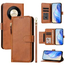Per Honor X9b / Magic6 Lite 5G Global Multi-Card Slots Zipper Wallet Custodia in pelle per telefono (marrone)