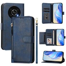 Per Honor X30 5G / X9 4G / X9 5G Custodia per telefono in pelle con cerniera e slot multi-scheda (blu)