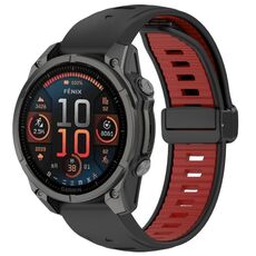 Per Garmin Fenix ​​8 AMOLED 43mm cinturino magnetico in silicone bicolore (nero+rosso)