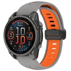 Per Garmin Fenix ​​8 AMOLED 43mm cinturino magnetico in silicone bicolore (grigio+arancione)