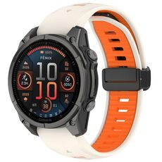 Per Garmin Fenix ​​8 AMOLED 43mm Cinturino magnetico in silicone bicolore (trasparente+arancione)