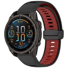 Per Garmin Fenix ​​8 AMOLED 47mm cinturino magnetico in silicone bicolore (nero+rosso)