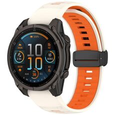 Per Garmin Fenix ​​8 AMOLED 47mm Cinturino magnetico in silicone bicolore (trasparente+arancione)