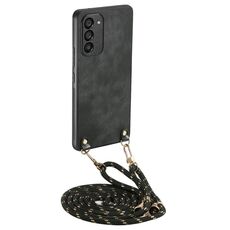 Per Samsung Galaxy S22+ 5G Custodia per telefono con retro in pelle vintage per PC con tracolla (nero)