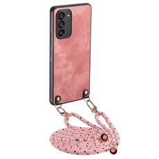 Per Samsung Galaxy S22+ 5G Custodia per telefono in pelle vintage con retro in PC e tracolla (rosa)