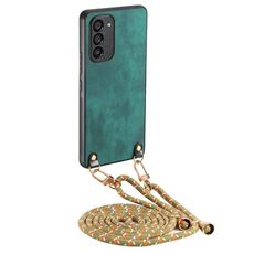 Per Samsung Galaxy S22+ 5G Custodia per telefono in pelle vintage con retro in PC e tracolla (verde)