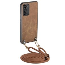Per Samsung Galaxy S22+ 5G Custodia per telefono con retro in pelle vintage per PC con tracolla (marrone)