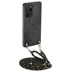 Per Samsung Galaxy Note20 Ultra Custodia per telefono in pelle vintage con retro in PC e tracolla (nero)