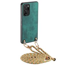 Per Samsung Galaxy Note20 Ultra Custodia per telefono in pelle vintage con retro in PC e tracolla (verde)